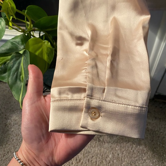 Silky Champagne Blouse with three rhine stone buttons, Size L - Picture 8 of 11